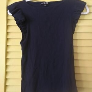 J. Crew Dark Blue Ruffle Sleeve Top